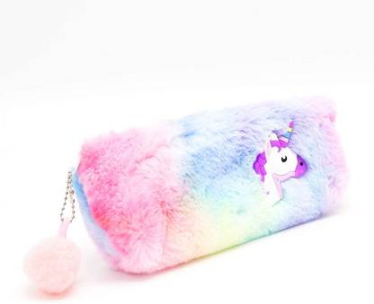 Neel Unicorn Pencil Storage Bag Travel Pouch for Girls Soft Cute Cotton Unicorn Fur Pouch Stationery Pouch for School Pouch for Students Multicolor Art Canvas Pencil Box