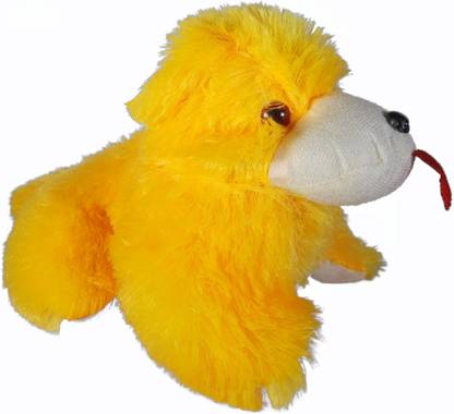 Skytrapper Yellow color sitting dog with fur for all age hearts  - 7 inch