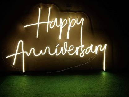 unique Gift Idea Happy Anniversary Neon Light Warm White 24*18 INCH