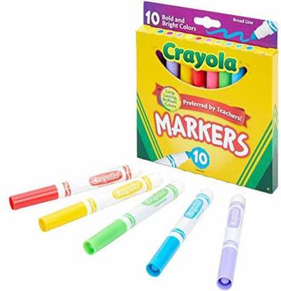 CRAYOLA Broad Line Markers, Bold & Bright Colors, Assorted, 10 Count (Pack of 1).