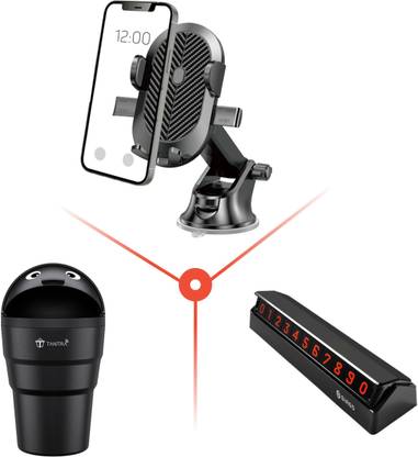 TANTRA Car Mobile Holder, Car Mini Dustbin, Car Parking No Plate Combo