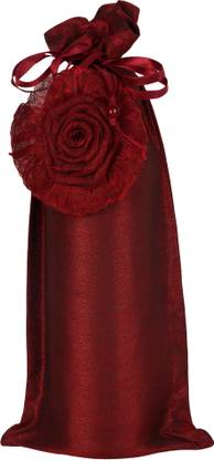 Art Horizons Fancy Maroon Net Fabric With Flower Bottle Cover 14 X 6.5 X 2