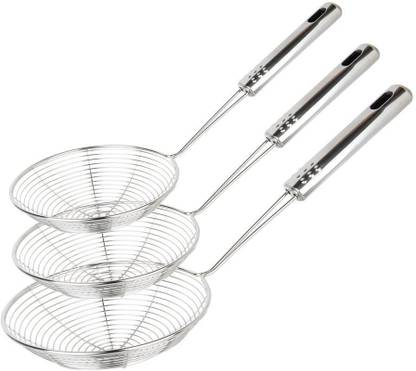 SINSYA Stainless Steel Net Skimmer Mesh Ladle for Kitchen Food and Vegetable Collapsible Strainer