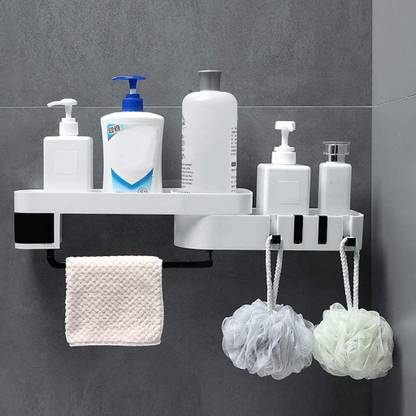 Shree Traders Adhesive Rotatable Shower Shelf No Drilling-Wall Mount Acrylic, Plastic Bathroom Set