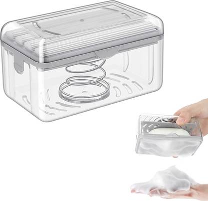 MAAUVTOR 2 In 1 Soap Roller Dispenser Container Foaming Soap holder Box with Drain Holes Plastic Bathroom Set