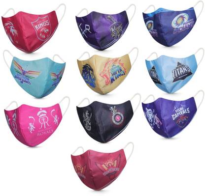 VE-MARUSH (PACK OF 10 IPL ALL TEAM COMBO MASK) 3 LAYER COTTON RCB CSK KKR MI DC ALL TEAM IPL ALL NEW TEAM COTTON MASK, LIMITED EDITION 2022 IPL UNISEX MASK FOR ALL Reusable, Washable Cloth Mask