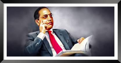DBrush Dr. B.R. Ambedkar Photo Framed Laminated Uv Coated Artwork Wall Hanging Big Size Digital Reprint 26 inch x 14 inch Painting