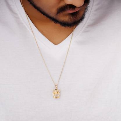 GIVA Sterling silver Golden Ganpati Pendant With Link Chain For Mens Rhodium Zircon Sterling Silver Pendant