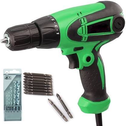 MLD Electric Screw Driver Cum 10mm Drill Machine Reverse & Forward Multi Function With PH2(+/-) 10pcs Bits and 5 pcs Hss drill bit set Collated Screw Gun