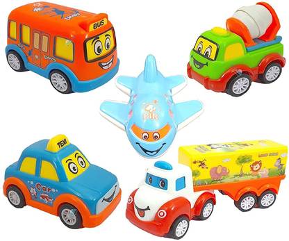 Planet of Toys Friction Power Push and Go Vehicle Toy Set for Kids