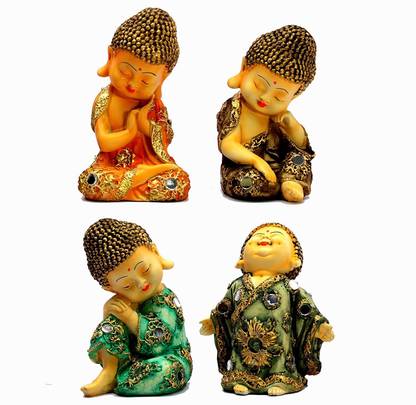 eSplanade Smiling Happy Baby Buddha Monk Statues Monk - Set of 4 Resin - 7 Inch Decorative Showpiece  -  17.8 cm