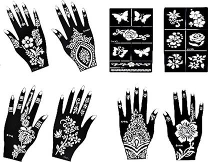 IVANA'S  Henna Tattoo Stencil (Set of 8) Women Girls Hand Finger Body Paint Temporary Tattoo (112)