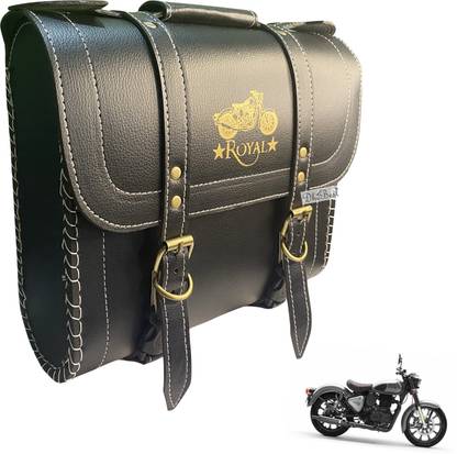 Dhe Best Bike Saddle Bag Waterproof Golden Buckle for Royal Enfield Reborn Classic 350 Saddle Bag Black Leatherette Motorbike Saddlebag