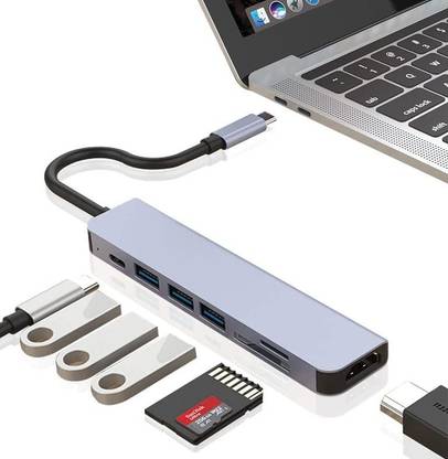 TechBlaze USB C Type HUB 7 in 1 Adapter, Aluminium Multi Port Dongle Compatible for MacBook Air, Dell Laptop Computer XPS More Type C Devices- USB Hub