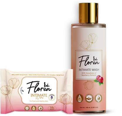 Floren Compliment Each other: Intimate wash with Goodness of Bearberry + intimate wipes Intimate Wash