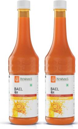 Krishna's Herbal & Ayurveda Bael Sharbat | Rich in Vitamin C, B1, B2 | Pack of 2 | 750 ml Each
