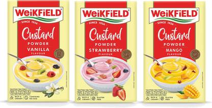 WeiKFiELD Combo Of Custard Powder Strawberry , Mango & Vanilla Flavor 75 Gm Each Custard Powder