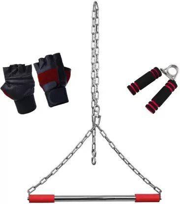 HACKERX Chin up bar Rod & Hand Gripper with gloves for Height Increasing Chain Rod Multi-training Bar