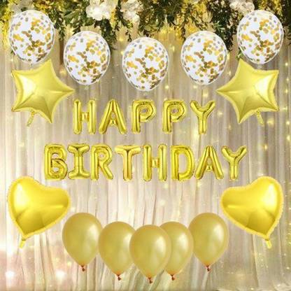 Dinipropz Solid Happy Birthday Golden Foil Letter Balloons