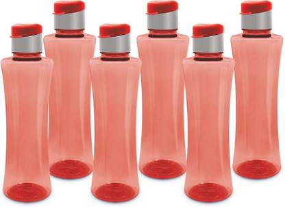 FLAIR Sleek PET Water Bottles with Fliptop Lid Red Color Set of 6 Pcs 1000 ml Bottle