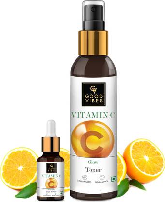 GOOD VIBES Vitamin C Skin Care Combo (Set of 2) - Face Serum (10 ml) & Toner (120 ml)