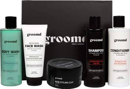 groomd Body Wash Face Wash Shampoo Conditioner Hair Styling Clay Combo-925g (Pack of 5)