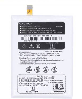 ZIZTRON Mobile Battery For  Micromax Canvas Juice A1