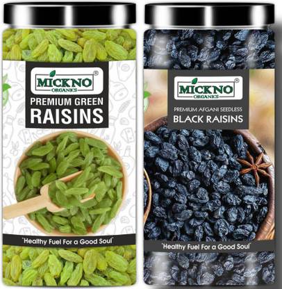 mickno organics 500gm Combo of Green Raisin & Black Raisin Without Seeds Dry Grapes (2 x 250g) Raisins