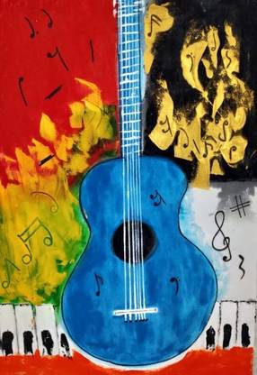 THEARTDECK HAND PAINTED ACRYLIC PAINTING ON CANVAS-GUITAR MUSIC Acrylic 20 inch x 14 inch Painting