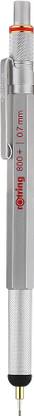 rotring 800+ Mechanical Pencil & Touchscreen Stylus| HB 0.7 mm | Silver Metal Body | Hexagonal Barrel Pencil Pencil