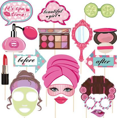 ZYOZI 17 Pcs Spa Photo Booth Props,Makeup Party Decorations for Kids Photo Booth Board