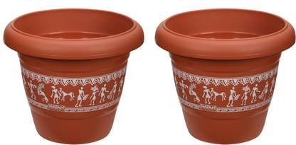 RATAN Varli Print 12 Inches Terracotta Planter No 5 Plant Container Set