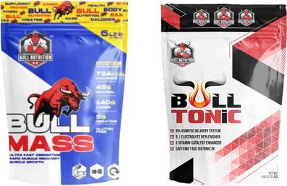 Bluelac Combo Bull Isotonic Energy drink & Bull Mass Gainer (2.2lbs Watermelon & Orange) Weight Gainers/Mass Gainers