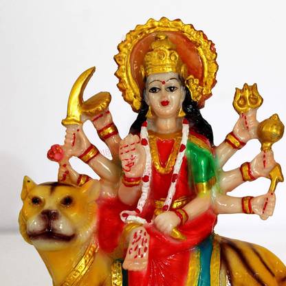 EliteTouch Sherawali MATA Durga Maa Murti Statue for Pooja Vaishno Devi Idol Resin Decorative Showpiece  -  14 cm