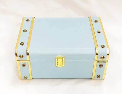 Wrap Shap Rectangular Gifting Trunk Box, Rexin Finish, 10" X 7" X 3.5" (Blue) Wedding Vanity Box