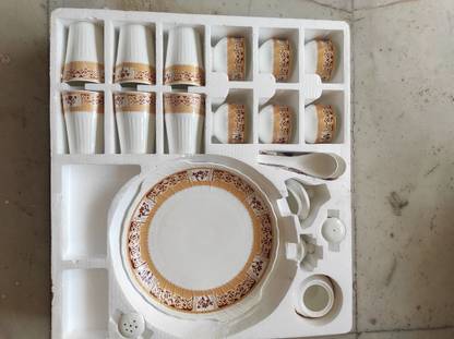 AAUTHENTICITY Pack of 64 Bone China Double Gold Flower Design Dinner Set