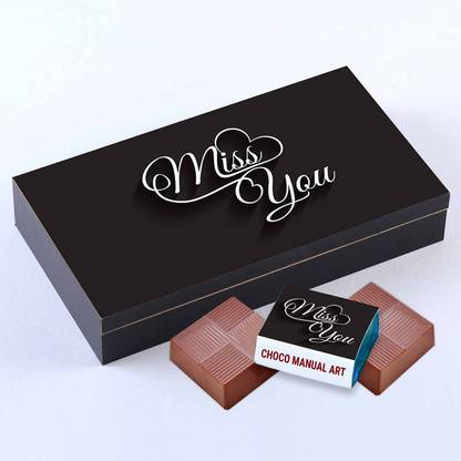 Choco ManualART Best customised chocolates for Miss you | Box of 6 Chocolates Wooden Gift Box