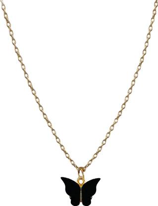 RosaStella Black Chain Butterfly Design Gold-plated Locket.(Style-83) Metal