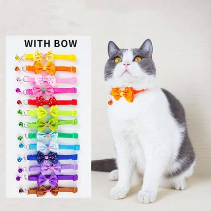 Woofy Cat Collars with Bow Tie and Bell Adjustable Puppy Kitten Bell Dog & Cat Collar Charm