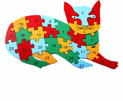 V India Wooden Alphanumeric Puzzles - Cat Shape