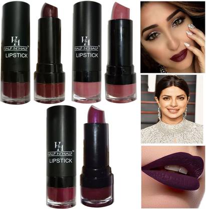 Half N Half 1LONGER COLOR STAY SMOOTH VIOLET+NUDE+MAROON LIPSTICK 3.6G