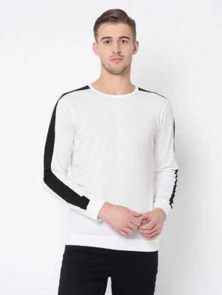 Solid Men White, Black T-Shirt