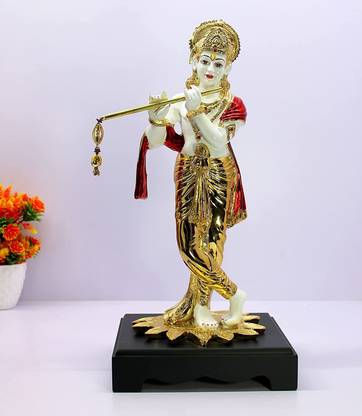 eSplanade Krishna Kishan Krishan Murti Foil Work Ceramic/Porcelain Gold-White 18.5 Inch Decorative Showpiece  -  47 cm