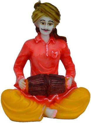 eCraftIndia Rajasthani Musician Statue Playing Dholak Decorative Showpiece  -  15 cm