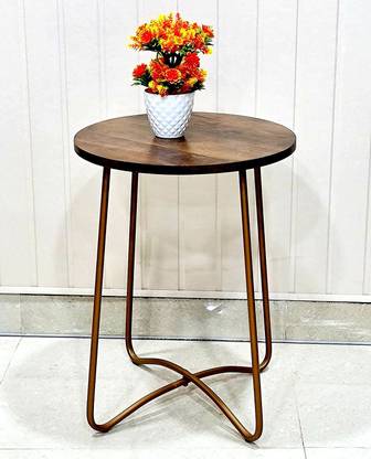 eSplanade Wooden Round Corner Table Coffee Table Stand for Living Room - 21 Inches Height Metal Side Table