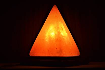 DECOMAX Himalayan Rock Salt Pyramid shaped Lamp 2-3 Kg with wooden base, Pinkish, Orange Table Lamp