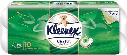 Kleenex 3PLY Ultra Soft Aloe Clean Toilet Paper with Aloe Vera 90716-10 Rollsx190 Pulls Toilet Paper Roll
