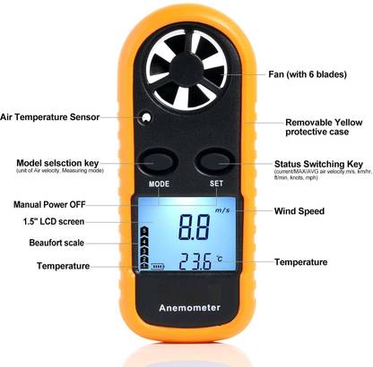 thermomate Digital Anemometer Wind Speed Air Velocity Temperature Measuring for sailing Digital  Anemometer