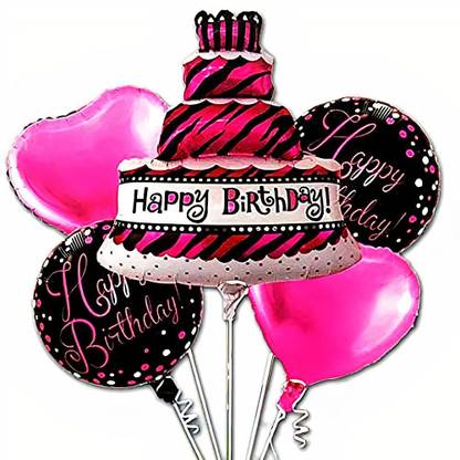 बैश N स्प्लैश प्रिंटेड Happy Birthday Cake Party Foil Balloon Pink happy Birthday गुब्बारा