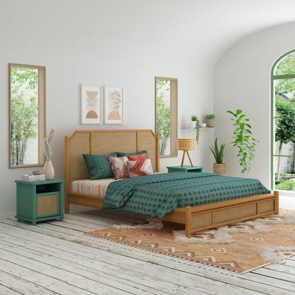 PRAVA Boho Earth Solid Wood King Bed, 237 cm x 198 cm (7.78 ft x 6.5 ft)